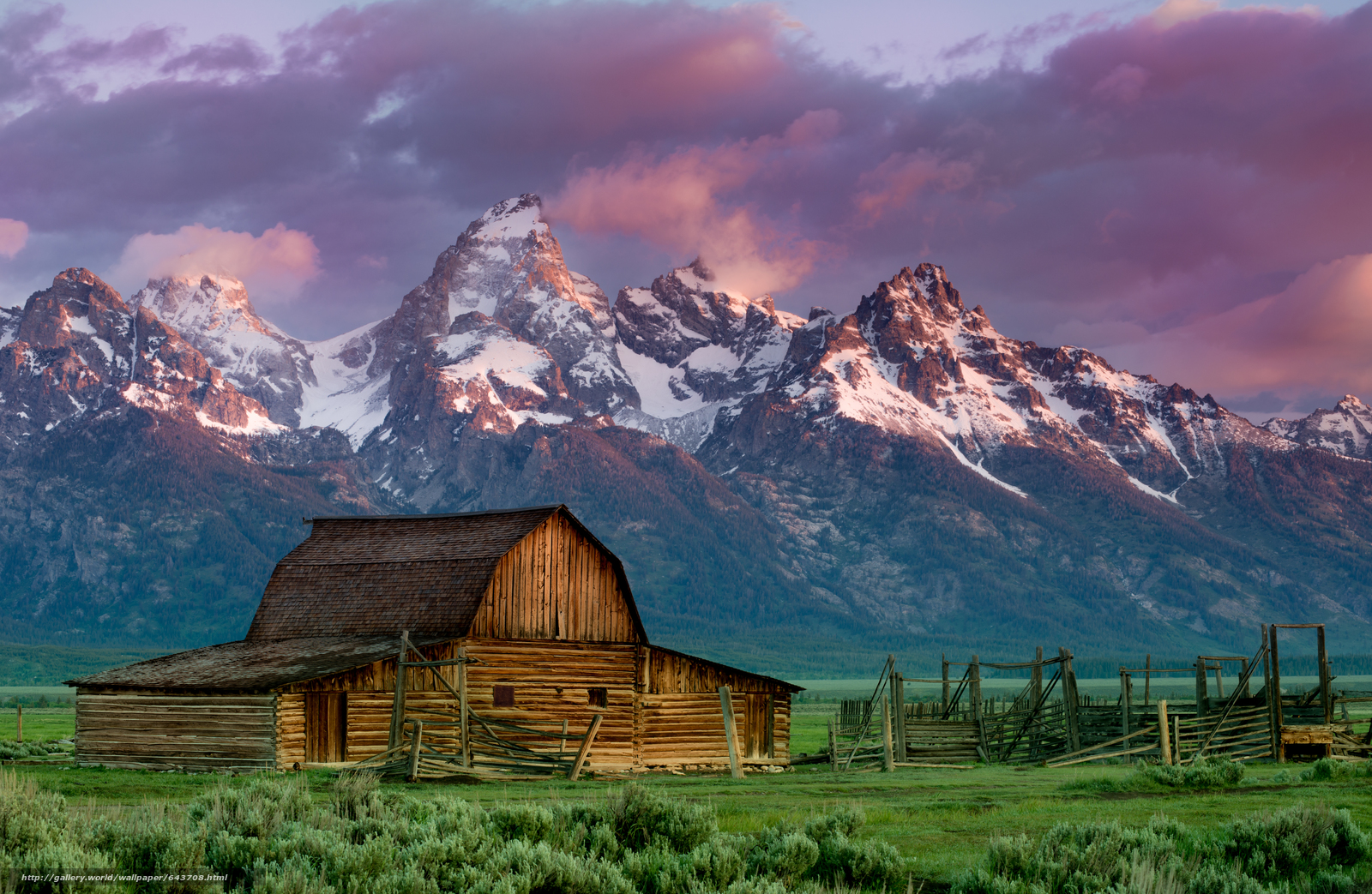 Download Wallpaper Thomas Moulton Barn, Mormon Row, - Teton Mountains Sunset - HD Wallpaper 