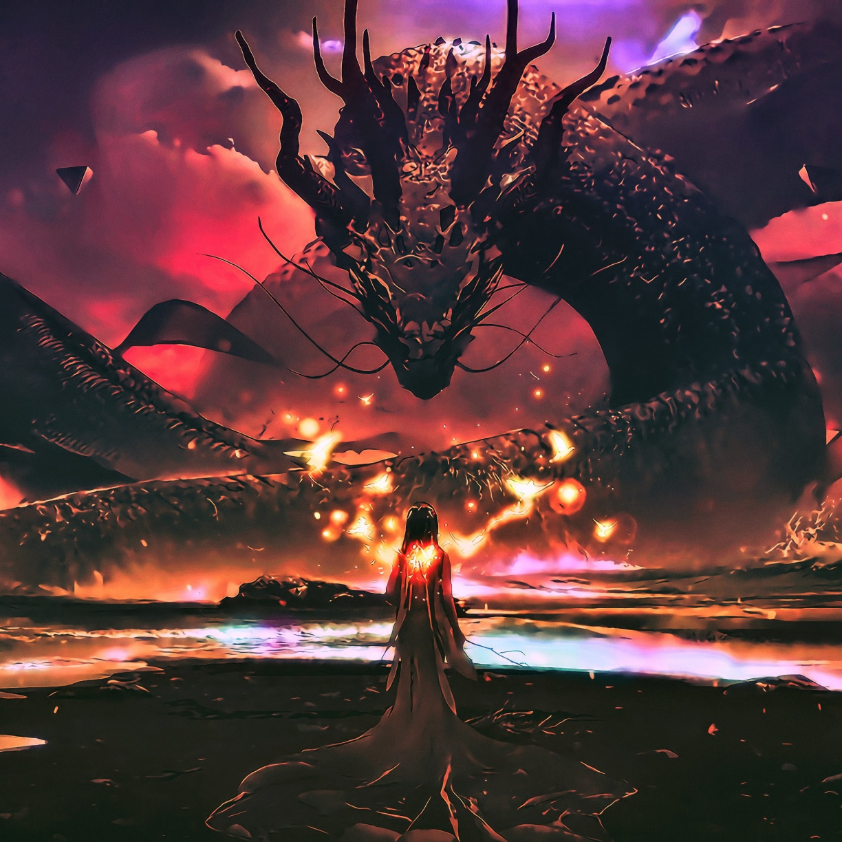 Dragon, Sea Monster, Woman, Fantasy, Art, Wallpaper - Dragon Art - HD Wallpaper 
