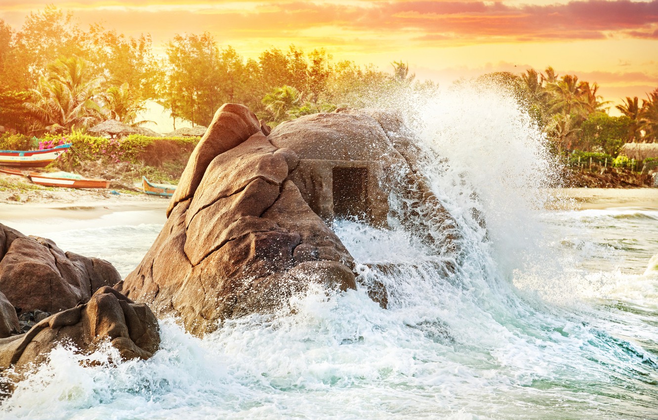 Photo Wallpaper The Ocean, Shore, India, Cave, Rock, - Wave Ocean Cave - HD Wallpaper 