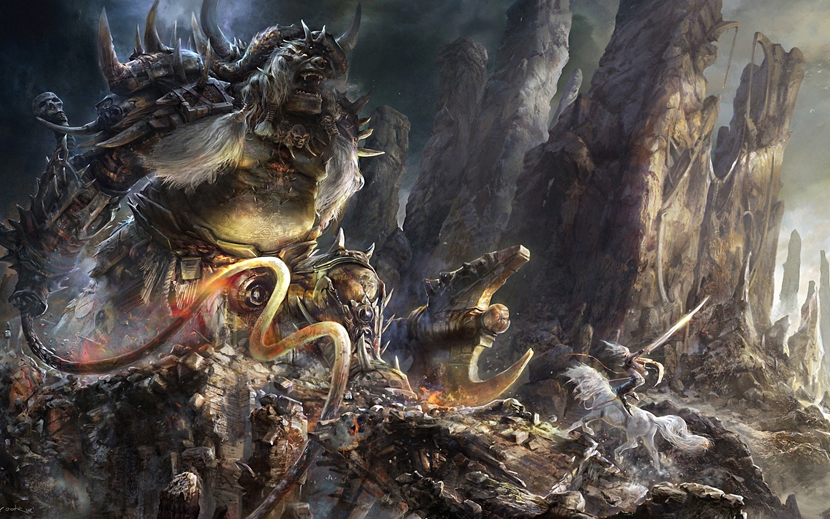 Art, Monster, Girl, Battle, Weapon, Whip, Sword, Ax, - Fantasy Horror Monsters - HD Wallpaper 