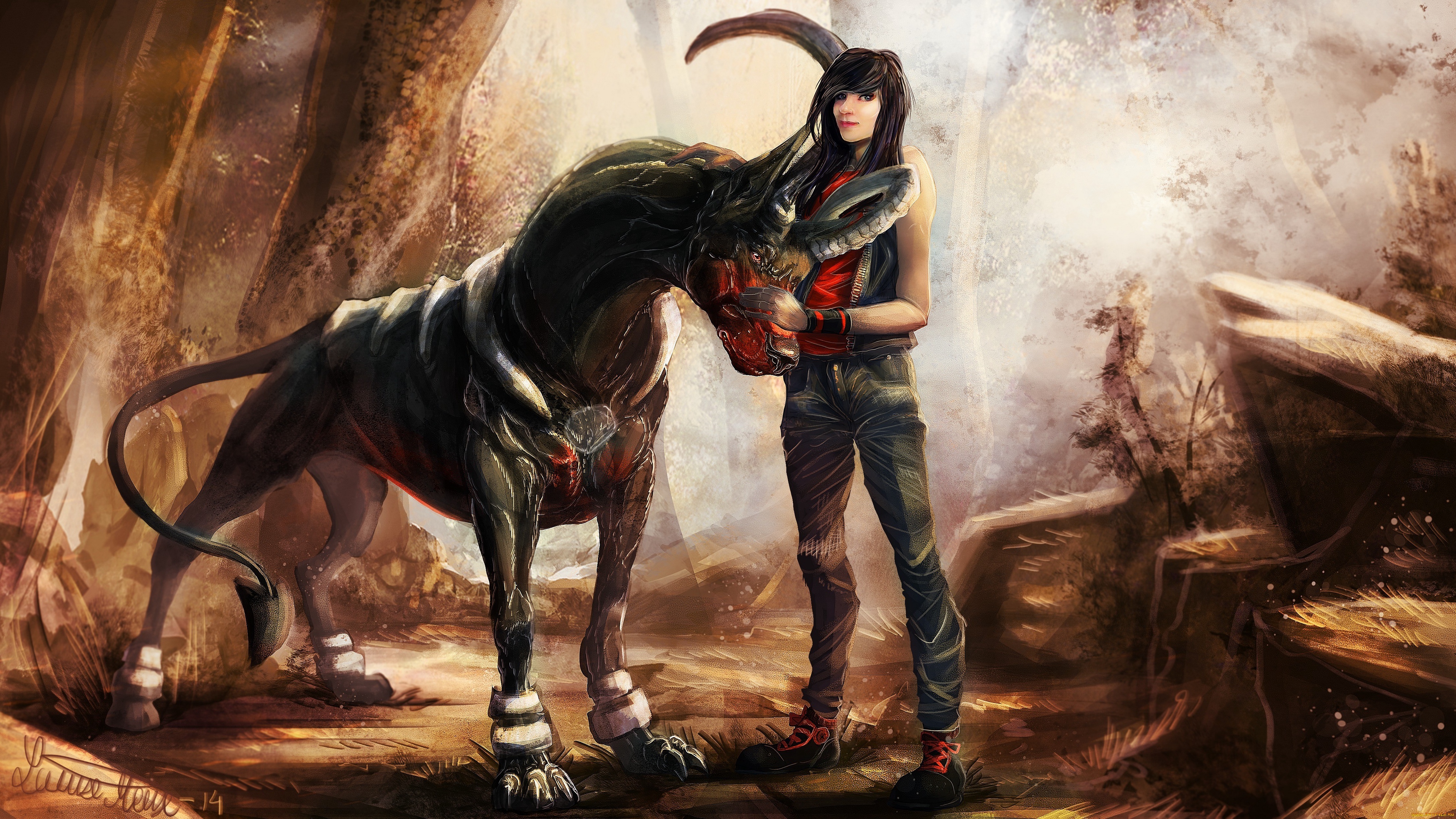 Creature Dog Houndoom Pokemon Girl 4k - Realistic Pokemon Houndoom - HD Wallpaper 