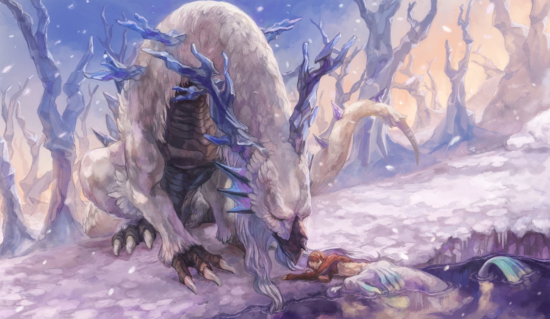 White Dragon And Elf - HD Wallpaper 