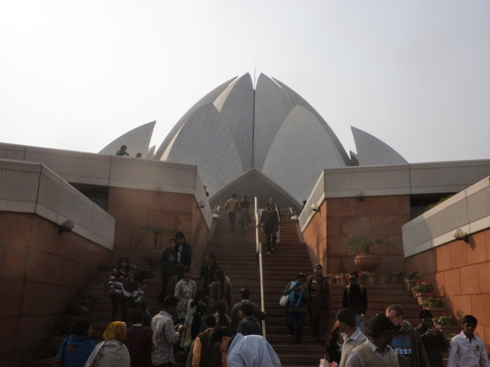 Tourists On The Stairsway To The Lotus Temple - Lotus Temple - HD Wallpaper 