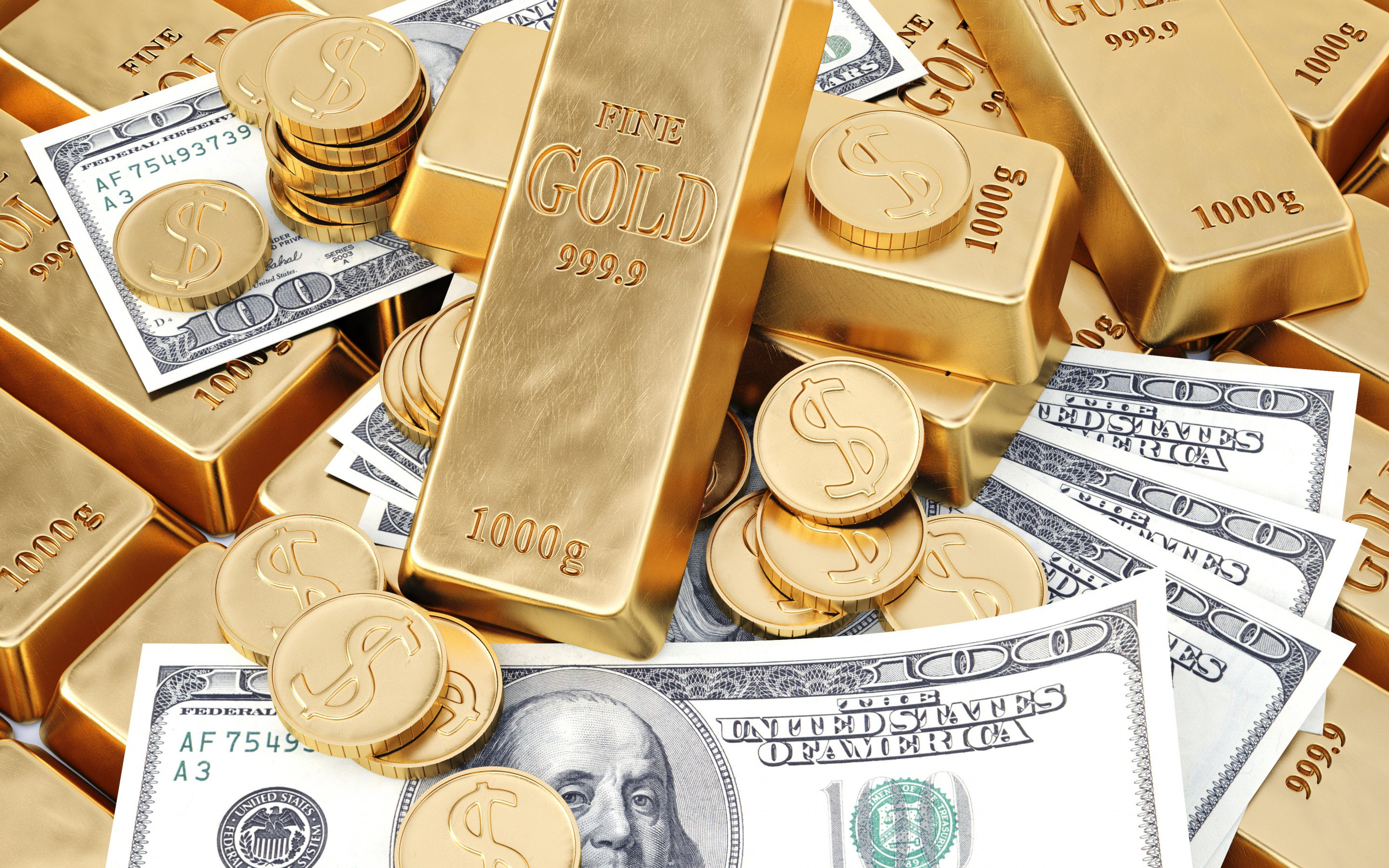 Gold Bars, American Dollars, Wealth Concepts, Finance, - 100 Dollar Bill - HD Wallpaper 