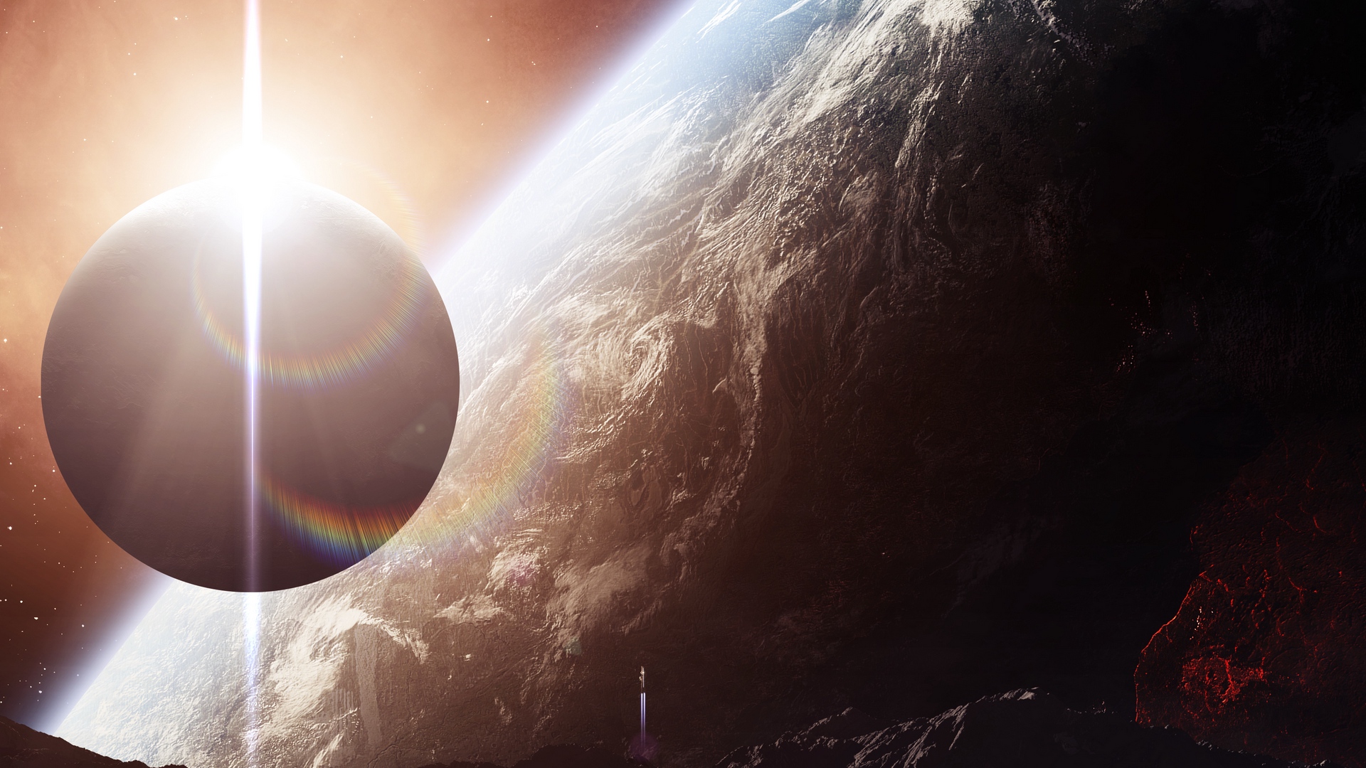 Wallpaper Space, Planet, Lights, Flash, Alien Landscape - Alien Planet Landscape - HD Wallpaper 