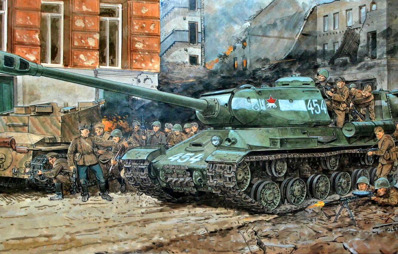 Photo Wallpaper Art, Soldiers, Ussr, Tank, The Is-2, - T 34 Battle Of Berlin - HD Wallpaper 