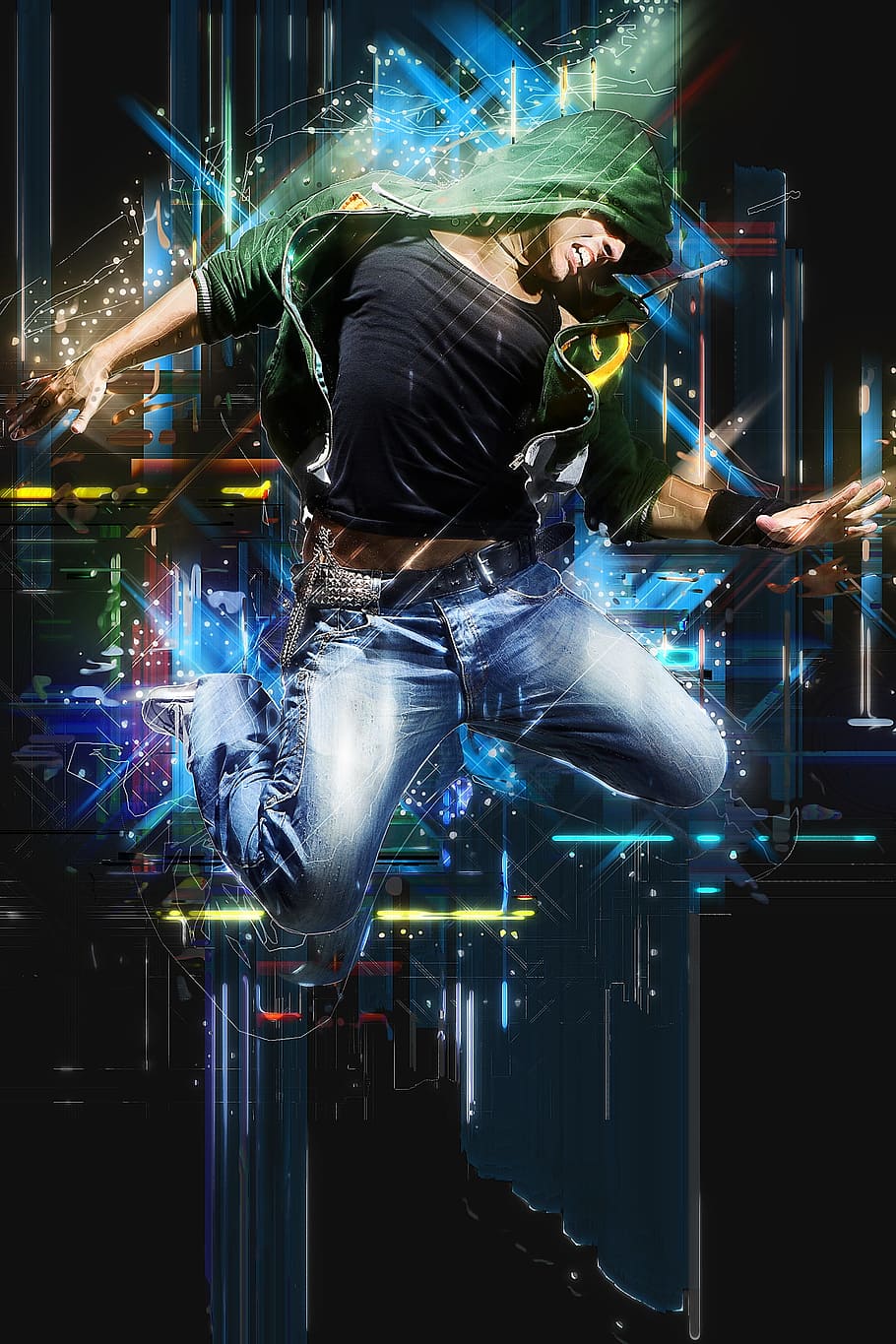 Men S Wearing Green Full-zip Hoodie With Blue Jeans, - HD Wallpaper 