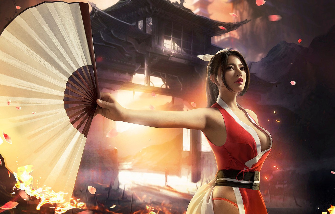 Photo Wallpaper Chest, Fan, East, Smashing The Old - Fantasy Asian Girl Art - HD Wallpaper 