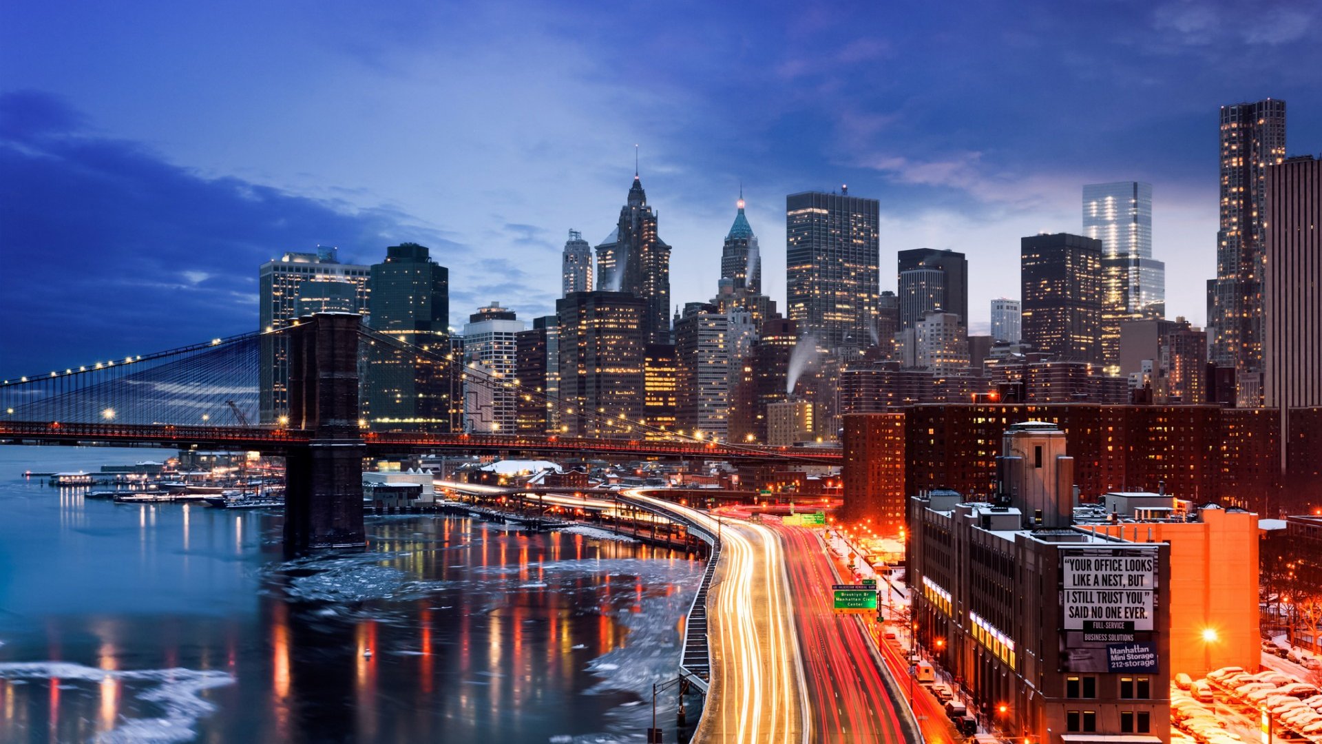 City New York Manhattan Winter - Brooklyn Bridge - HD Wallpaper 