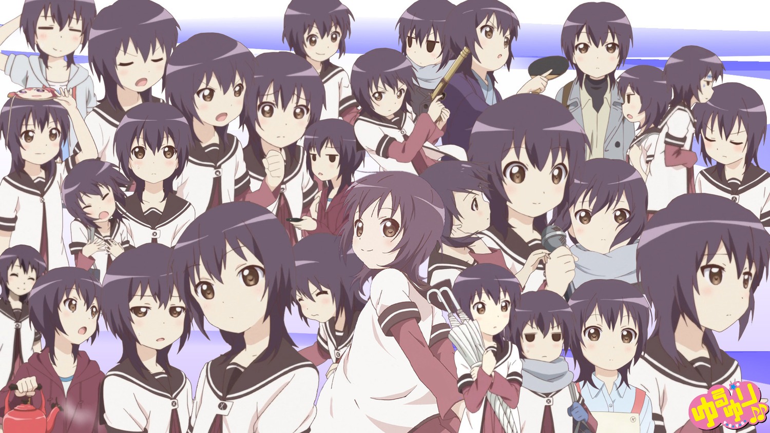 Funami Yui Gun Seifuku Umbrella Wallpaper Yuru Yuri - Yui Funami - HD Wallpaper 