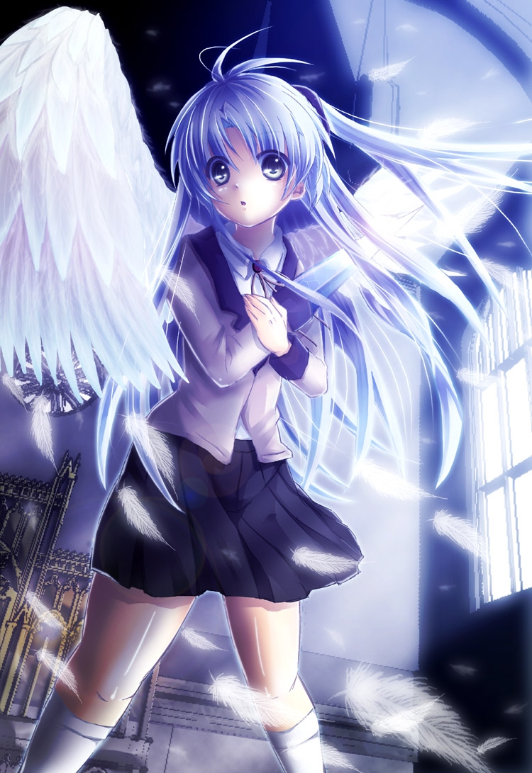 Kanade Tachibana, School Uniform, Wings, Kanade Tachibana, - Angel White Hair Blue Eyes - HD Wallpaper 