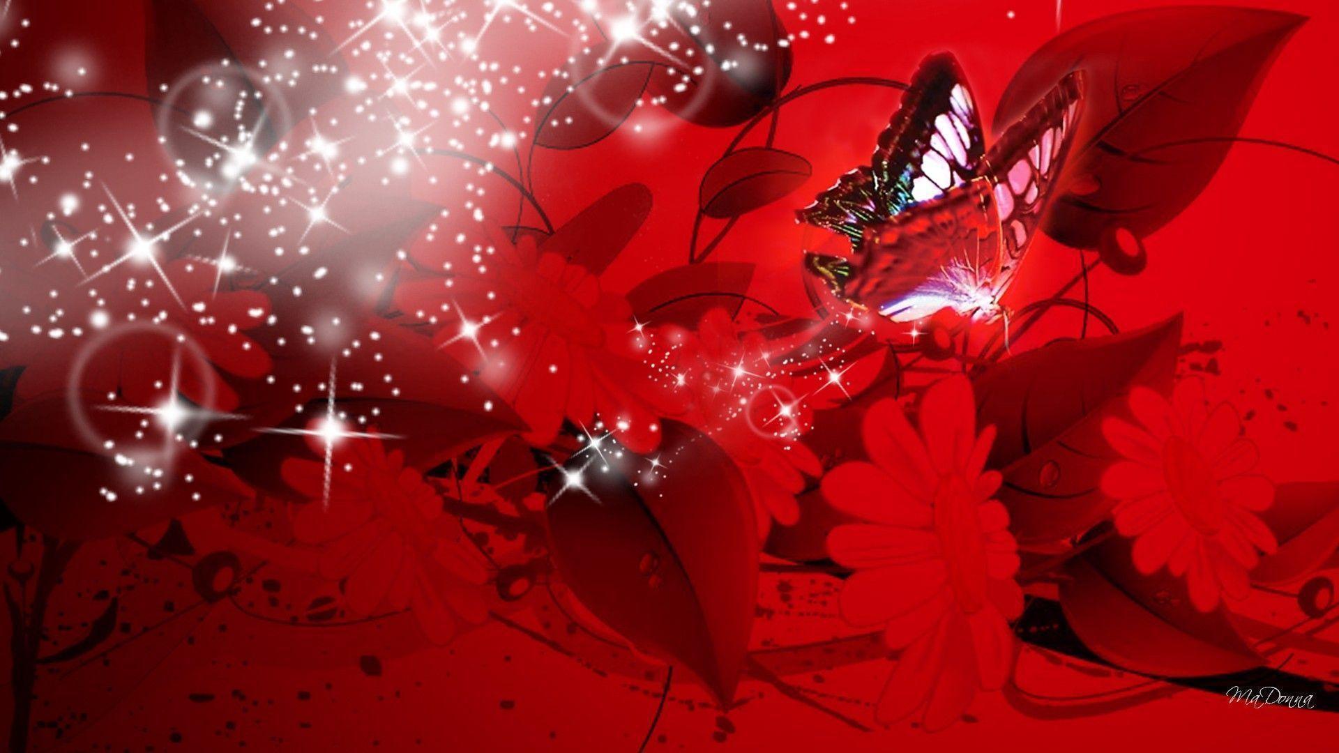 Red Background With Butterfly - HD Wallpaper 