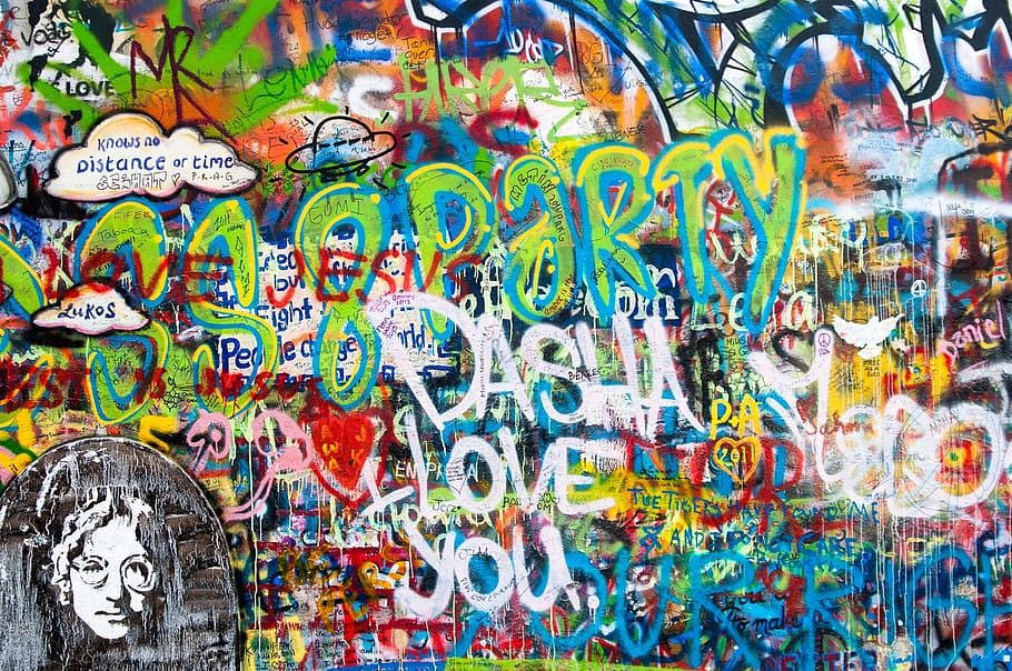 John Lennon Graffiti, John Lennon Wall, Prague, Conflict, - Street Art Graffiti Cushion - HD Wallpaper 