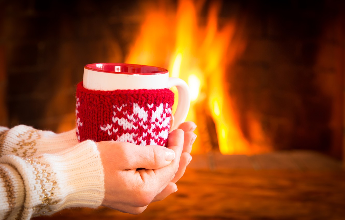 Photo Wallpaper Winter, Coffee, Hot, Cup, Fire, Fireplace, - Пусть День С Утра Заладится - HD Wallpaper 