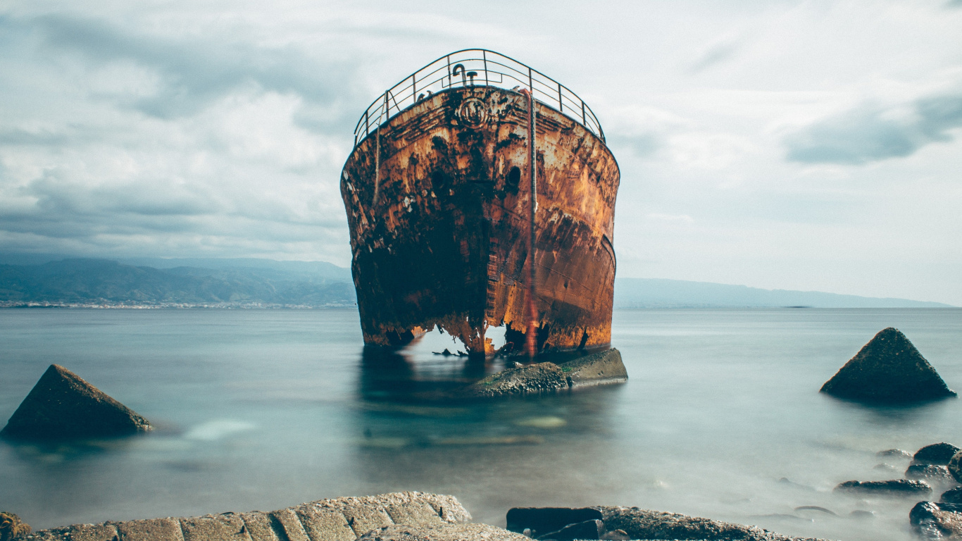 Wreck Ship, Coast, Sea, Wallpaper - HD Wallpaper 