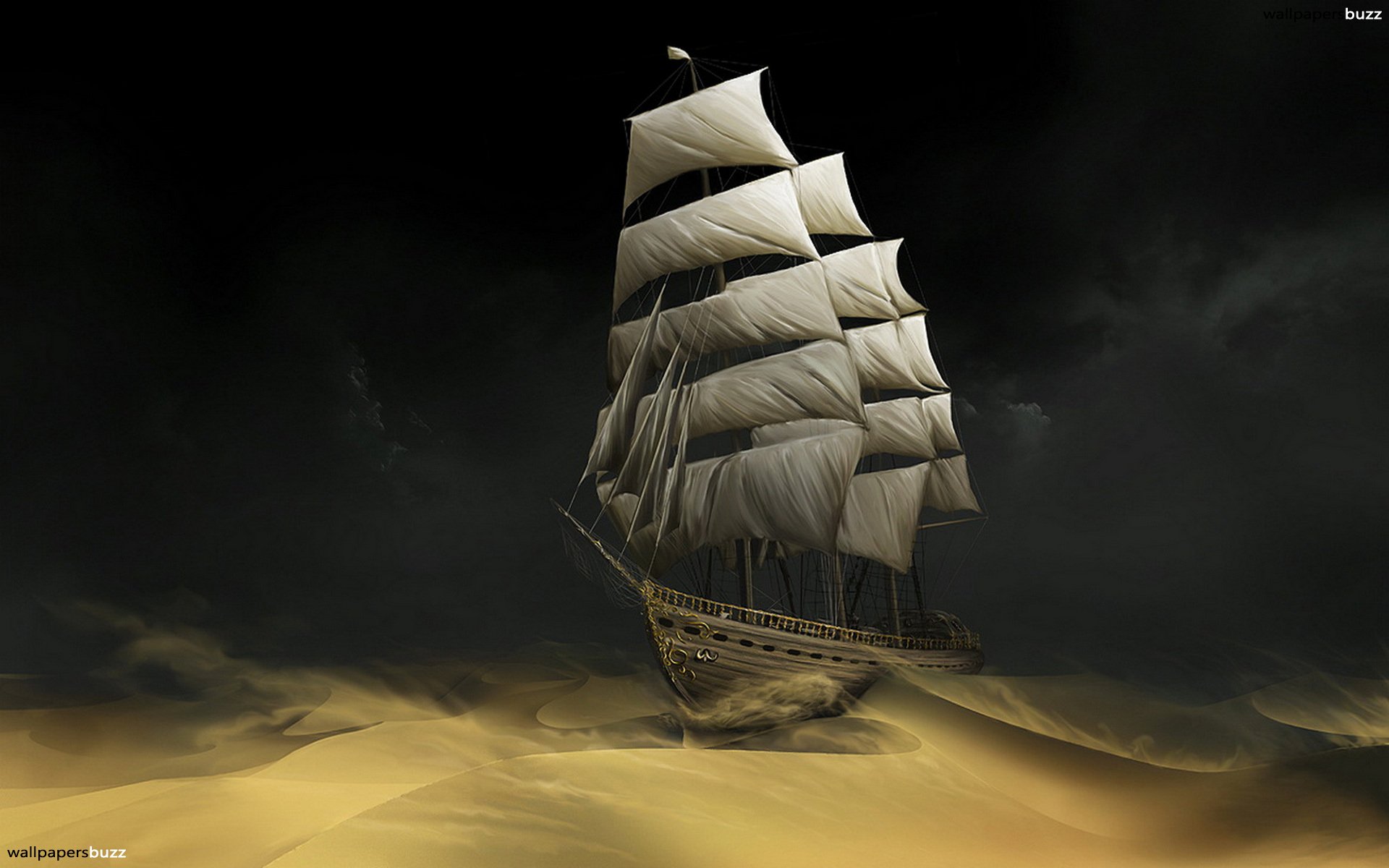 Pirate Ship On Sand - HD Wallpaper 