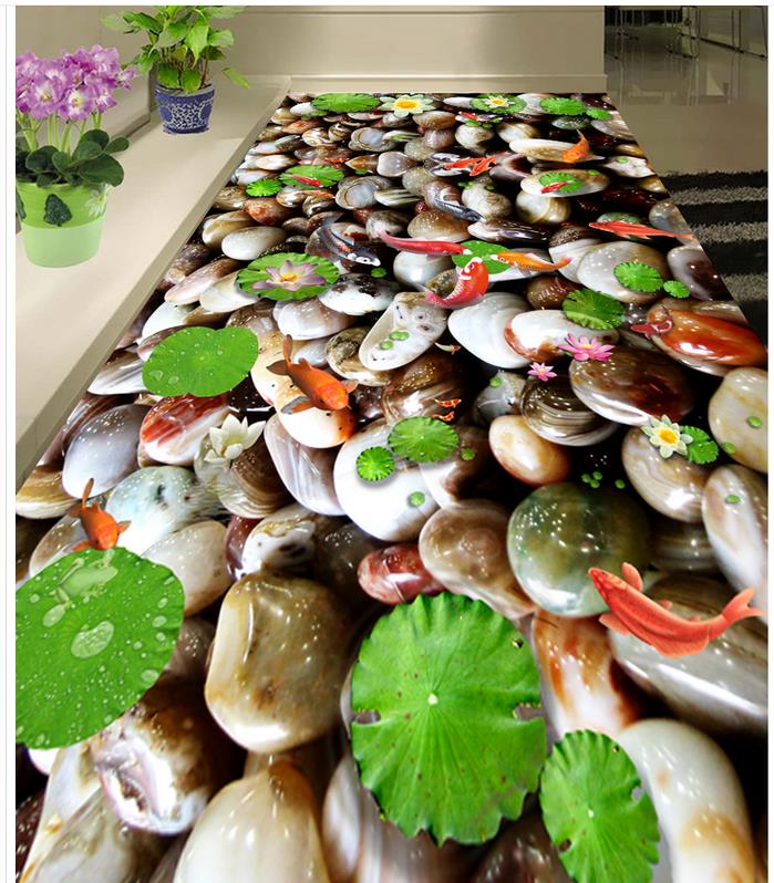 Home Decoration 3d Lotus Carp Cobblestone Floor Wallpaper - Canapé - HD Wallpaper 