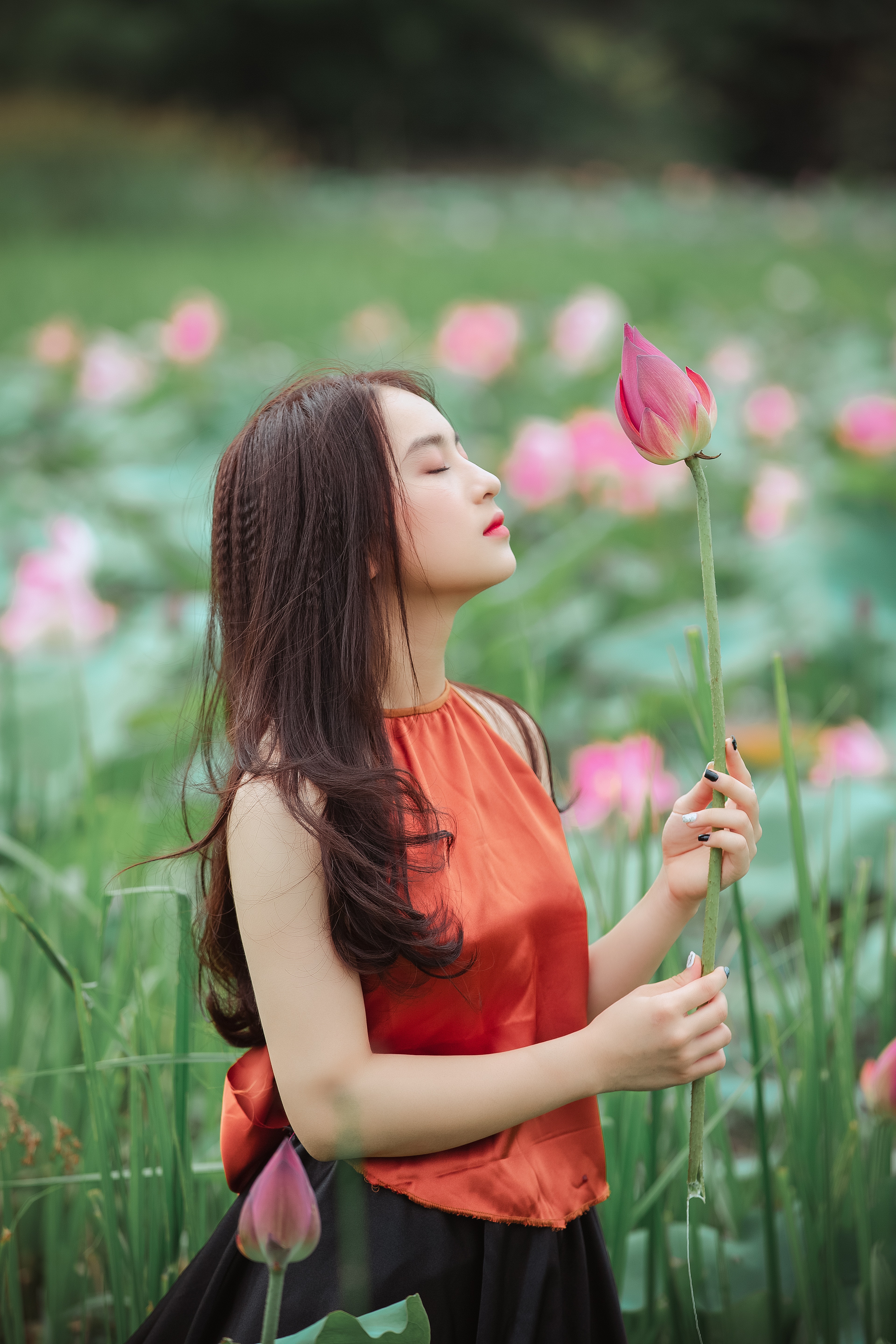 Lotus Flower With Girl - 3840x5760 Wallpaper 
