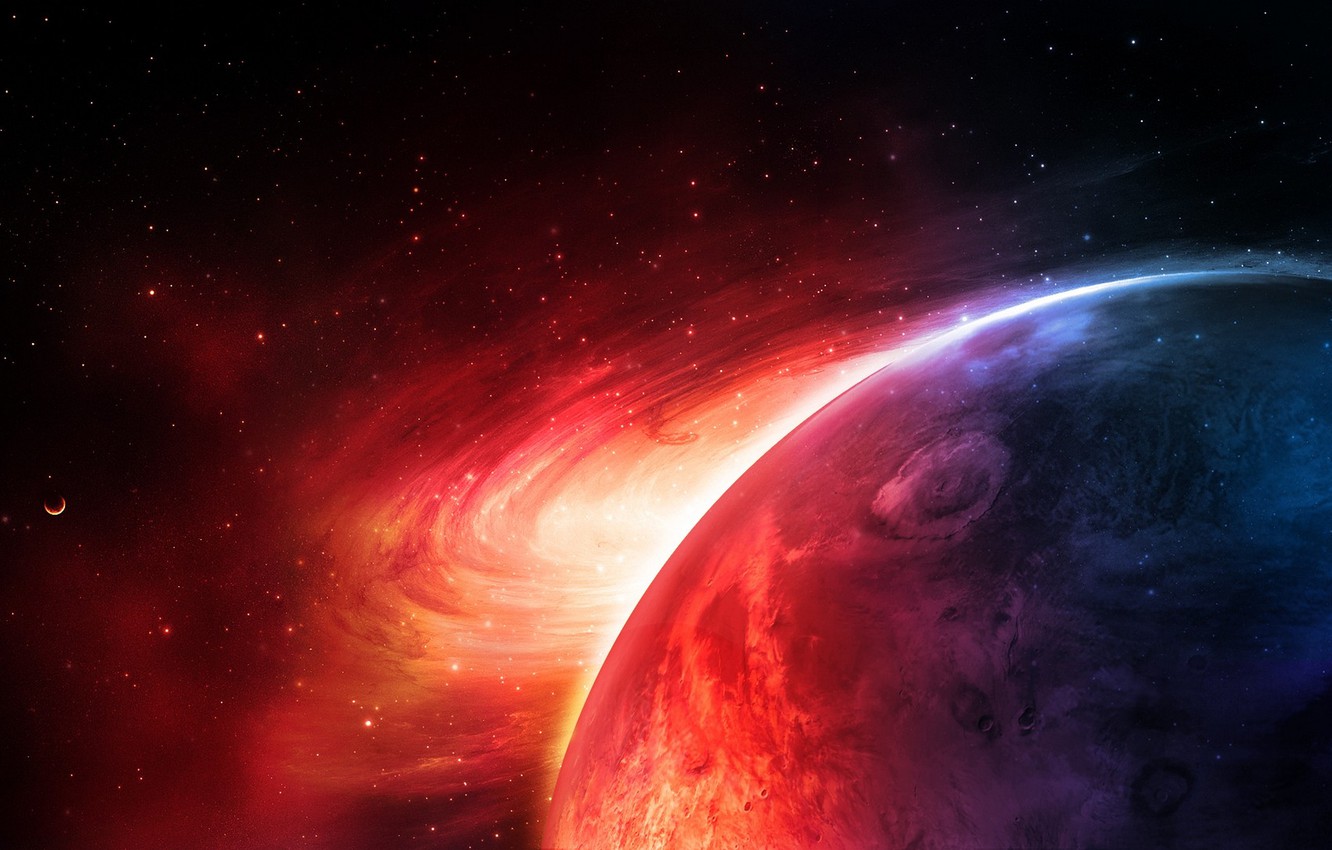 Photo Wallpaper Red, Blue, Planet, Sci Fi - Red Planet Sci Fi - HD Wallpaper 