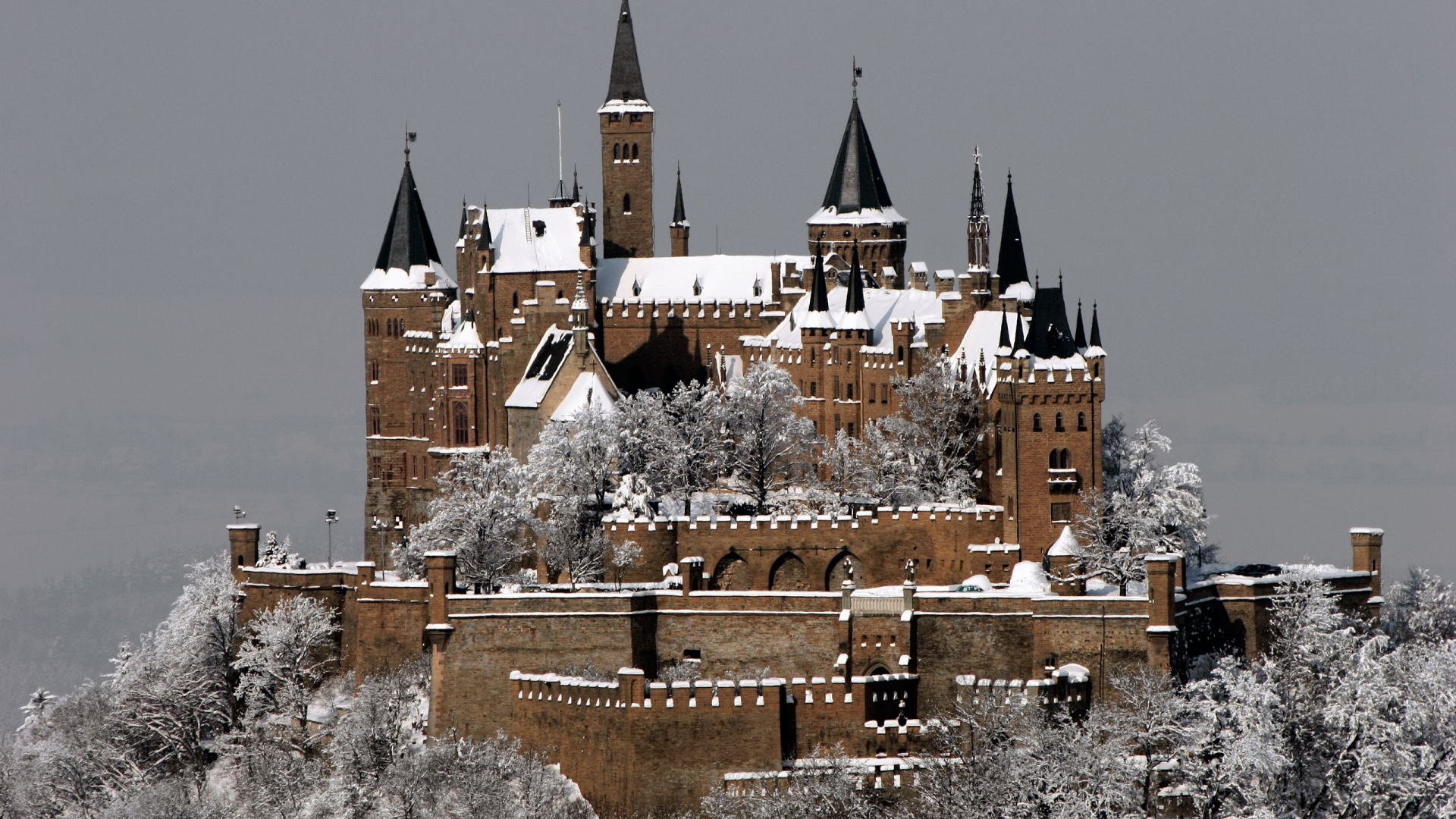 Wallpaper Hohenzollern Castle Wall Tower Snow Germany Hohenzollern Castle Winter 1920x1080 Wallpaper Teahub Io