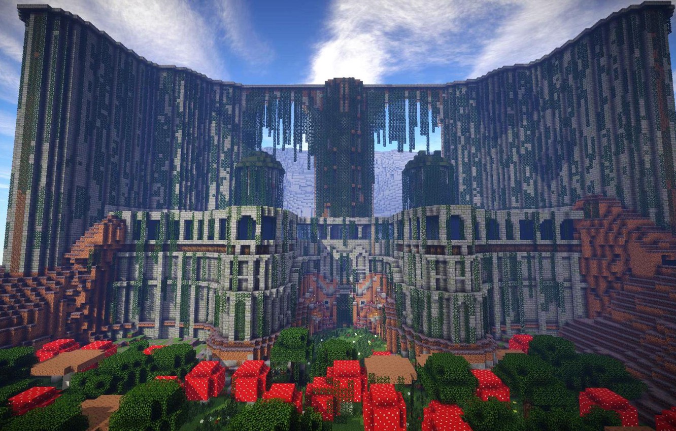 Photo Wallpaper Forest, The Sky, Clouds, Trees, Mountains, - Замок На Горе Майнкрафт - HD Wallpaper 