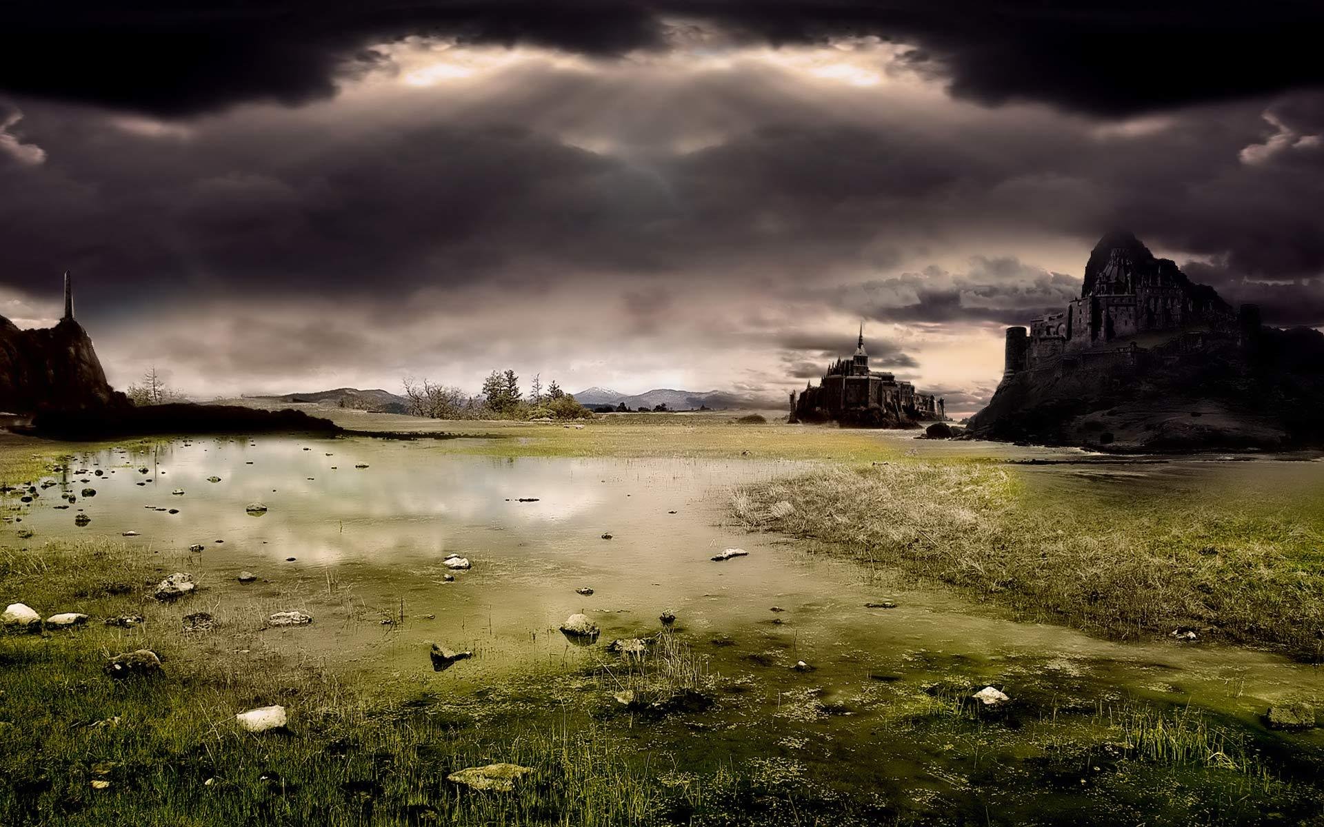 Dark Castle Wallpaper Landscape Nature Wallpapers In - Hill Landscape Fantasy Art - HD Wallpaper 