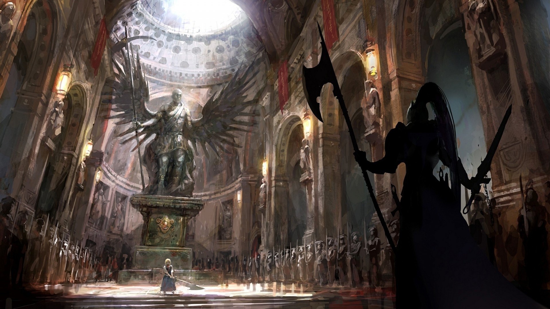 Castle Interior - Fantasy Warrior Statue - HD Wallpaper 