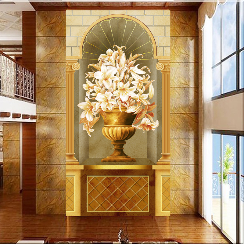 پوستر سه بعدی گل و ستون - HD Wallpaper 