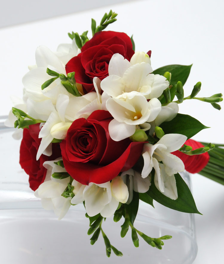 3 Rose Bouquet Red Freesia1 Lg - Flower With A Lovely Words - HD Wallpaper 