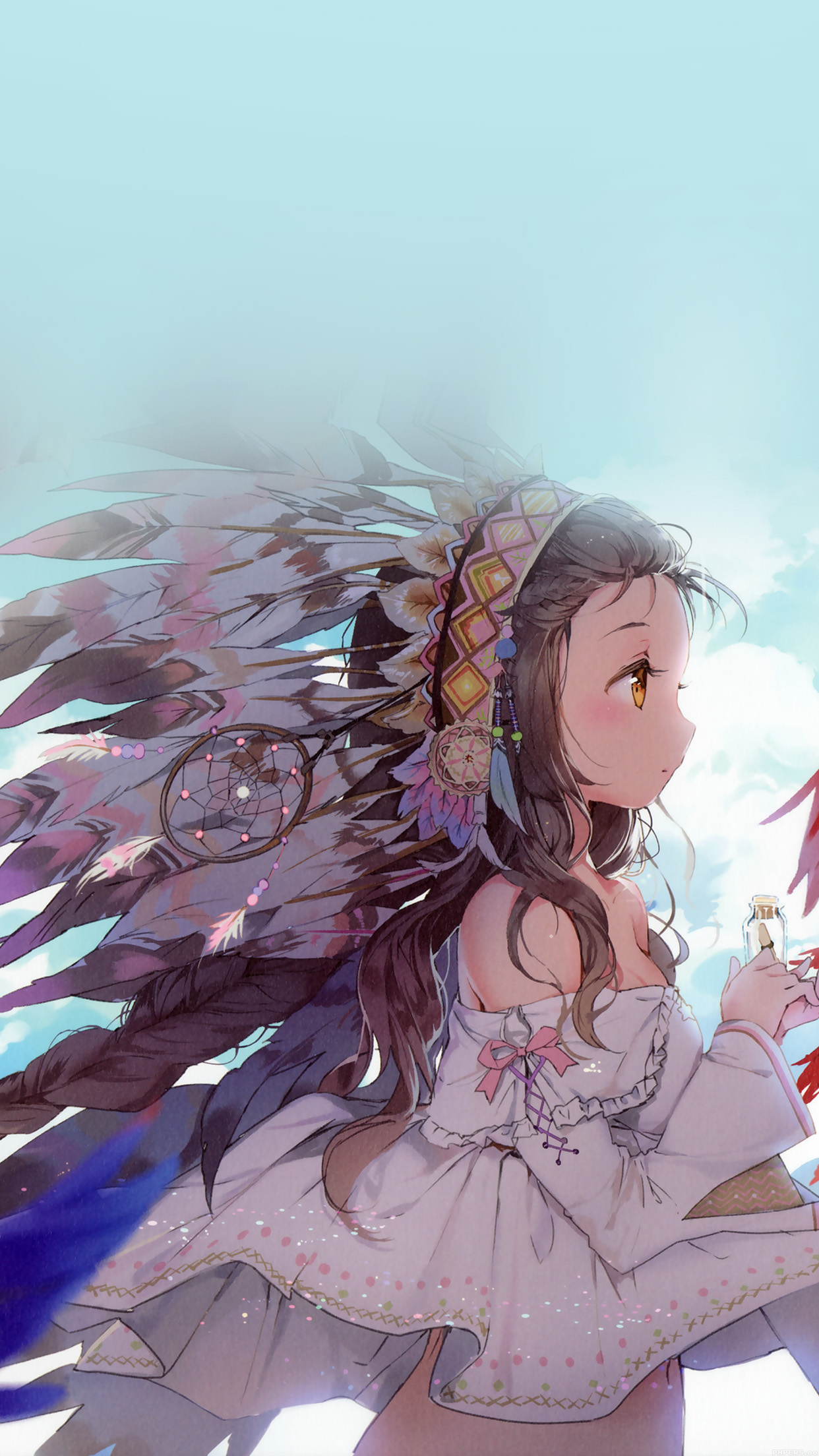 Indian Girl Anime Birds Illust Art Android Wallpaper - HD Wallpaper 