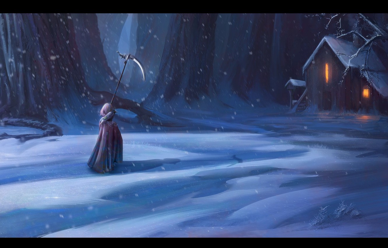 Photo Wallpaper Cold, Winter, Forest, Death, Braid, - Fantasy Art Winter Death Art - HD Wallpaper 