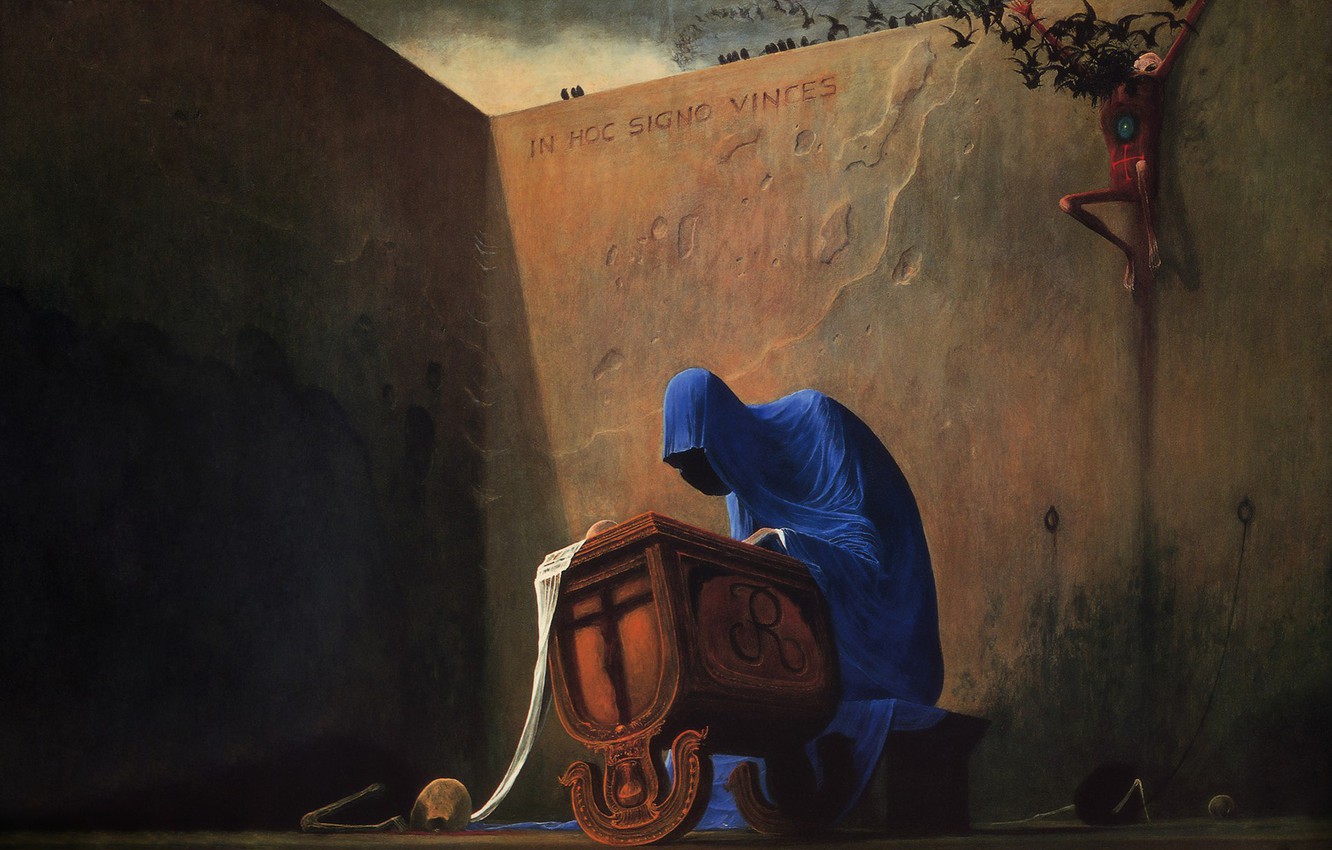 Photo Wallpaper Death, Wall, Skeletons, The Crucifixion, - Zdzisław Beksiński - HD Wallpaper 