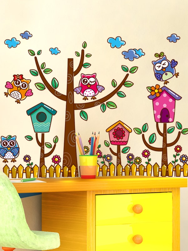 Wall Stickers Cute Cartoon Vivid Owl Pattern Home Decor - Cartoon - HD Wallpaper 