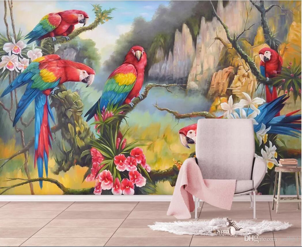 Parrot Wall Painting 3d - HD Wallpaper 