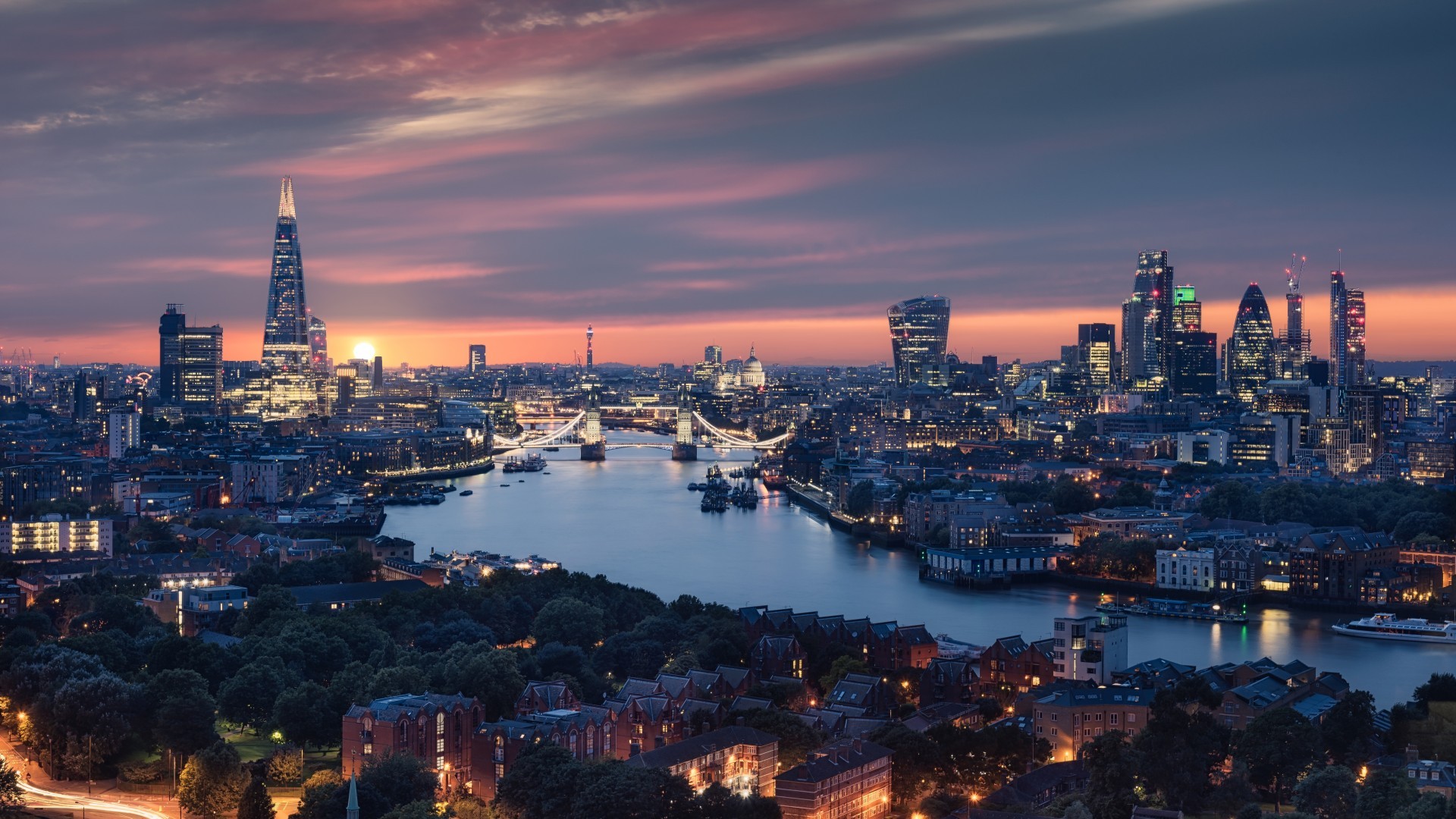 London, Cityscape, Sunset, River, Buildings, England - London 4k - HD Wallpaper 
