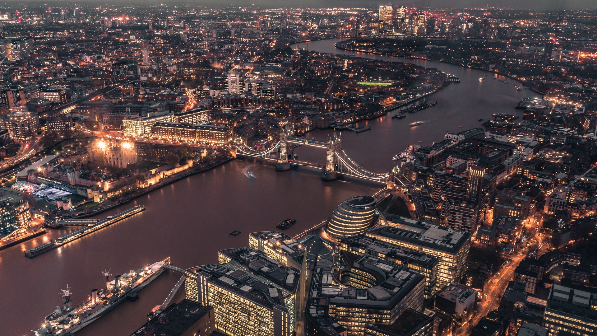 Wallpaper London, Uk, City Lights, Bridge, Top View - London 4k - HD Wallpaper 