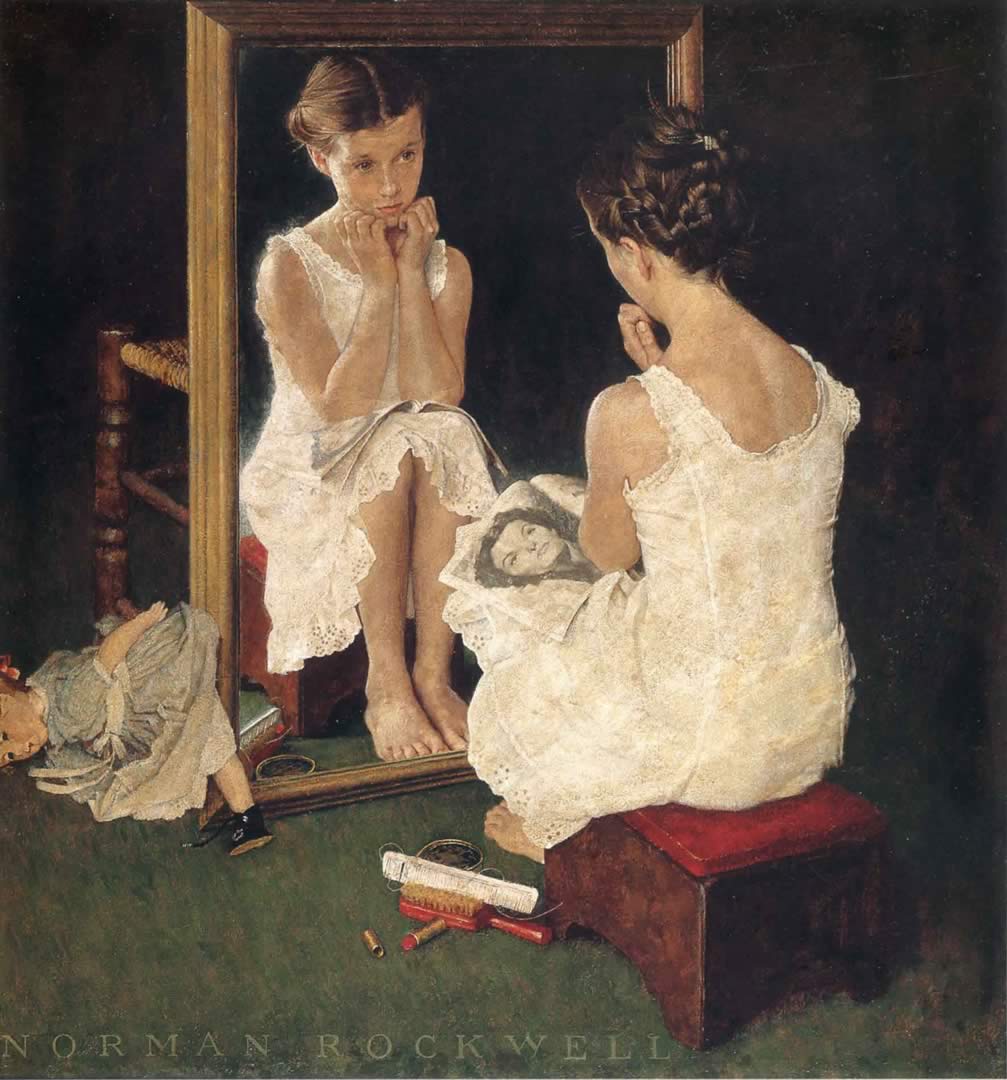 Girl At Mirror - Painting Norman Rockwell - HD Wallpaper 