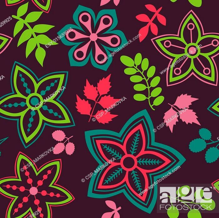 Colorful Floral Seamless Pattern In Cartoon Style - Motif - HD Wallpaper 