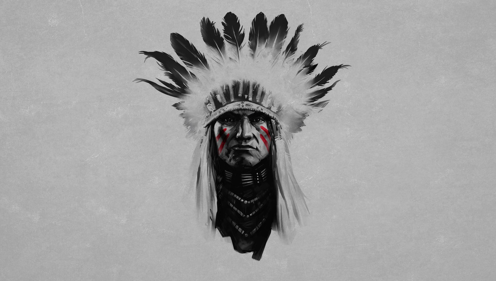 Indian, Feathers, Red, The Leader, Black And White - Native American - HD Wallpaper 