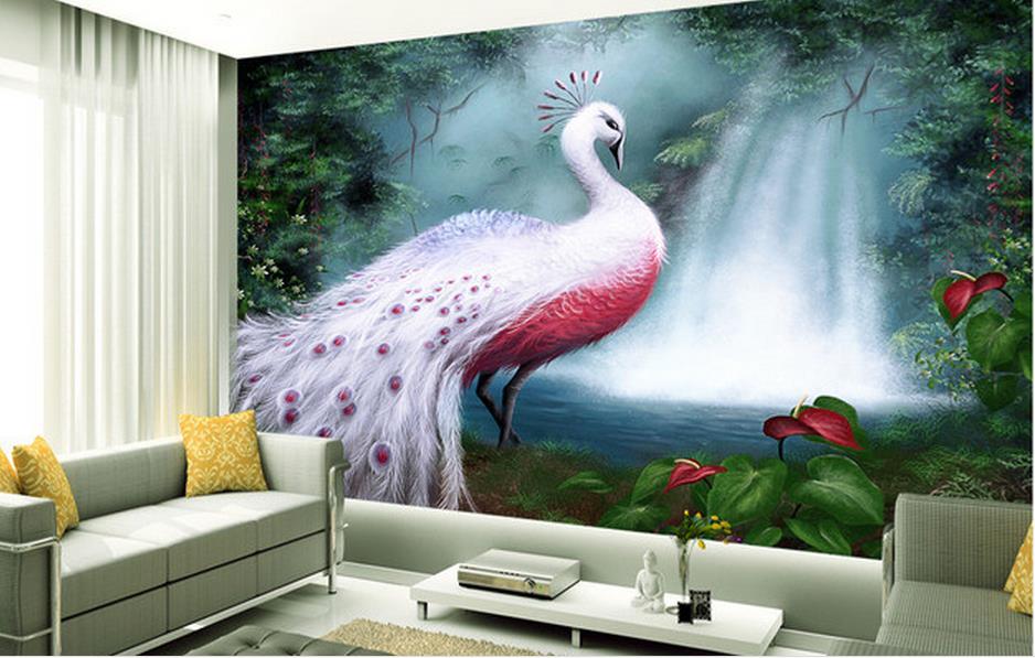 3d Peacock Wallpaper Designs For Living Room - HD Wallpaper 