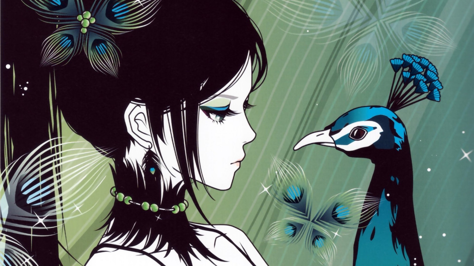 Wallpaper Peacock Face Jewerly Sad Sight - Anime Girl Beautiful Face - HD Wallpaper 