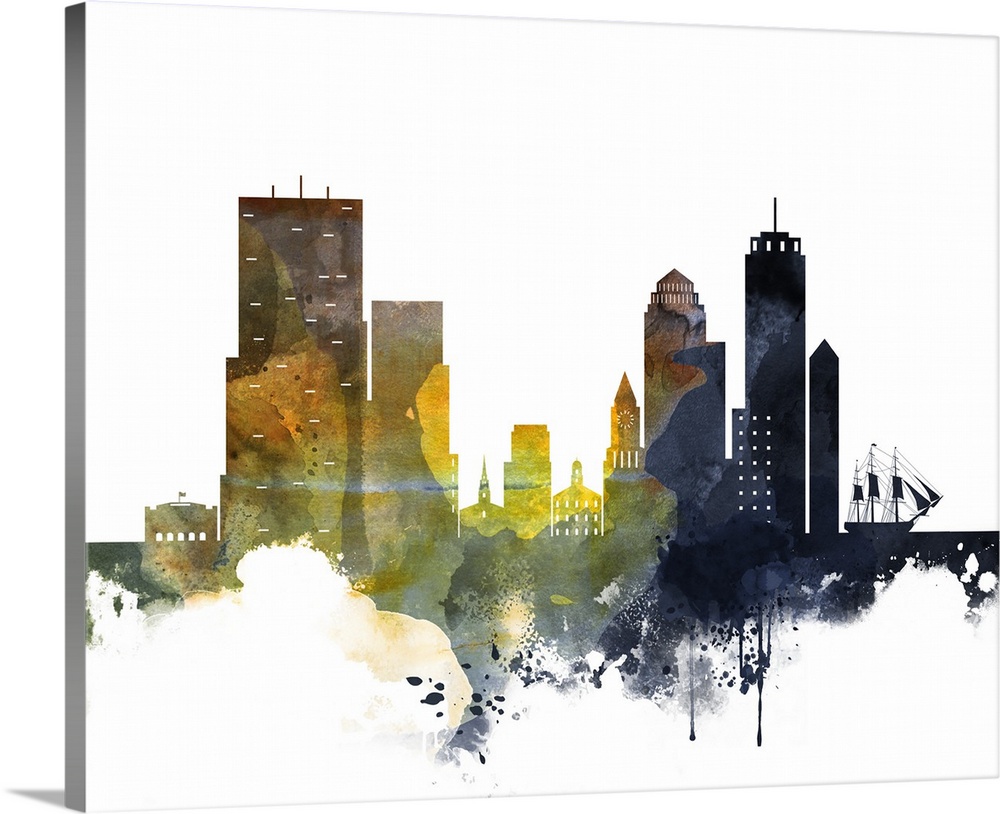 Boston Watercolor Cityscape Ii Wall Art, Canvas Prints, - Skyline - HD Wallpaper 