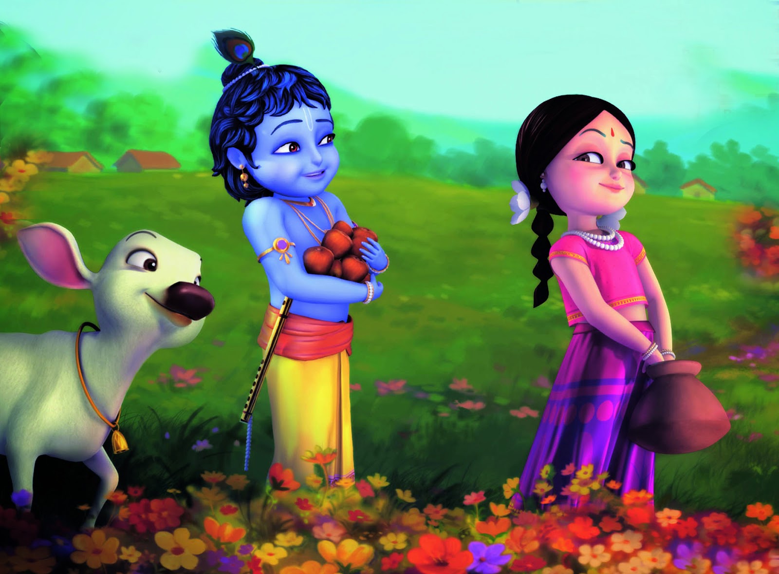Little Krishna With Radha - HD Wallpaper 