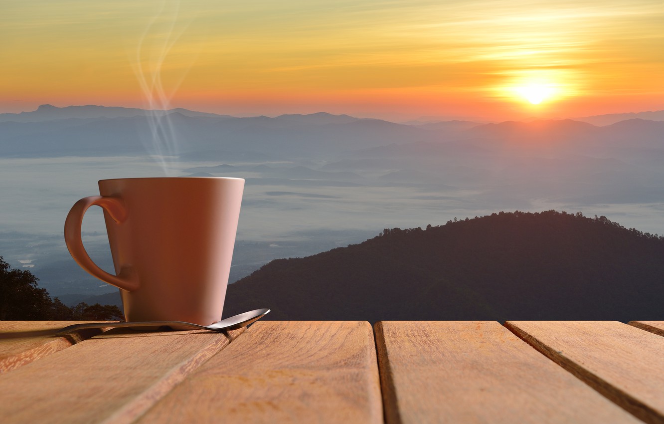 Photo Wallpaper Dawn, Coffee, Morning, Cup, Hot, Coffee - Coffee Morning Wallpaper Hd - HD Wallpaper 