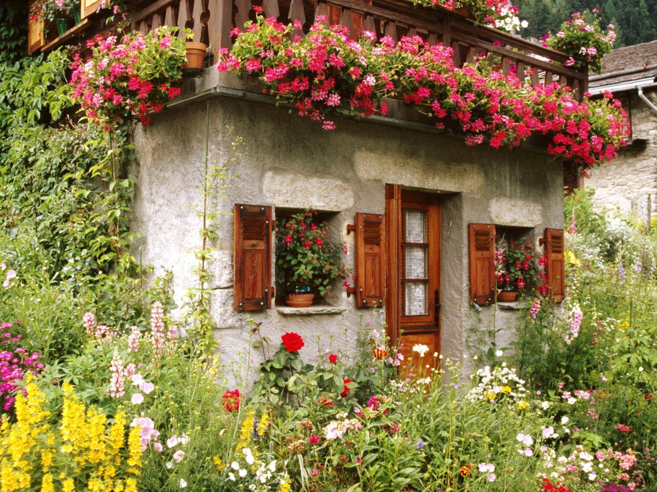 House Decorated With Flowers - HD Wallpaper 