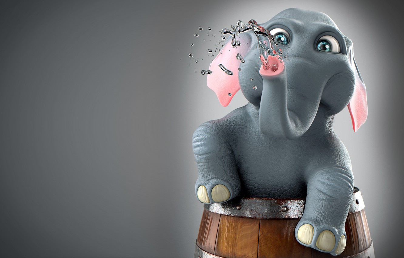 Photo Wallpaper Bathing, Art, Children S, Elephant, - Cartoon - HD Wallpaper 