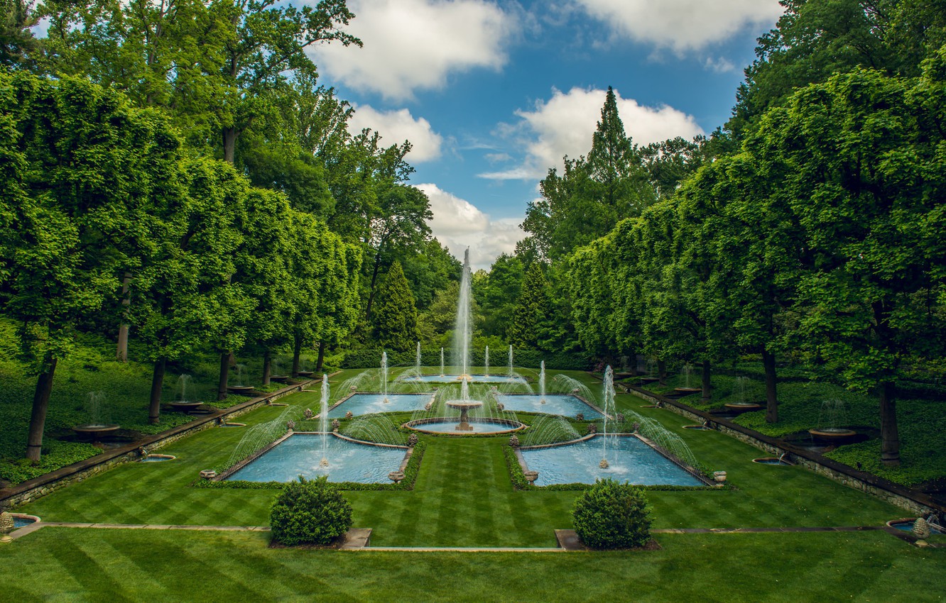 Photo Wallpaper Trees, Park, Pa, Fountains, Pennsylvania, - Longwood Gardens - HD Wallpaper 