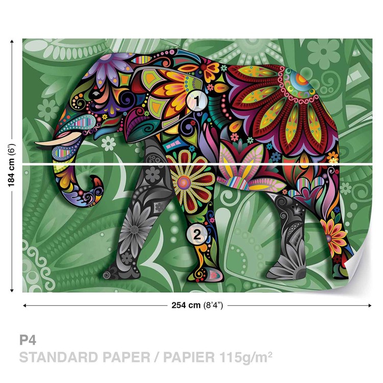 Elephant Flowers Abstract Colours Wallpaper Mural - Elefantes Hindues Fondos De Pantalla - HD Wallpaper 