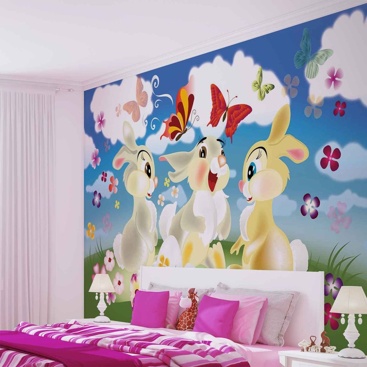 Rabbit Bunny Butterflies Flowers Wallpaper Mural - Murales De Princesa En Amazon - HD Wallpaper 