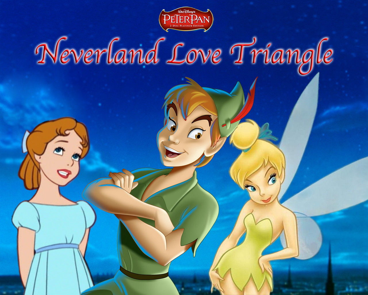 Peter Pan Wallpaper - Wendy Tinkerbell And Peter Pan - HD Wallpaper 